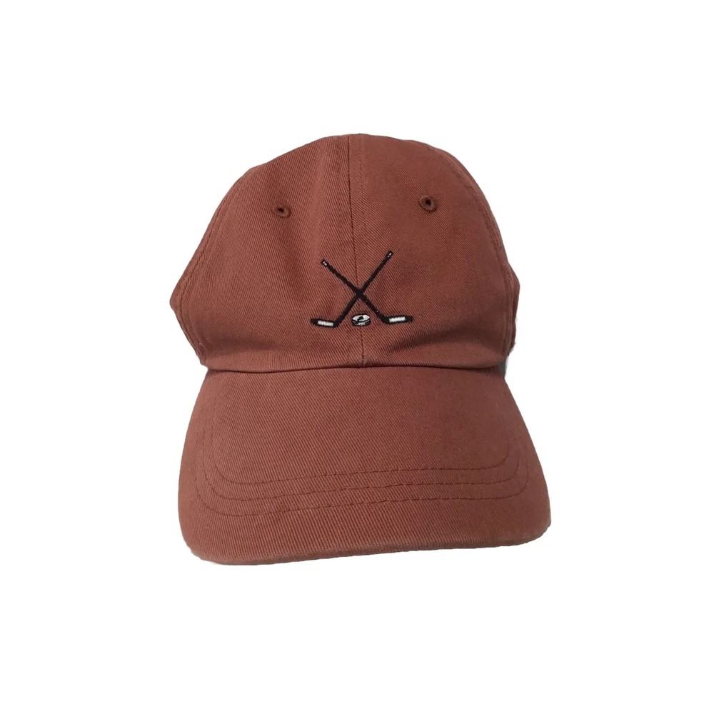 JCrew Terra Cotta 100% Cotton Embroidered Hockey Sticks W/ Puck Adjustable Cap